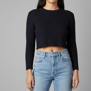 THEORY Kambo Wayra Alpaca Silk Blend Cropped Ribbed Sweater Size Small